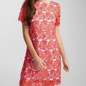 TWIK Simons Red Floral Lace Overlay Sheath Dress Sz S